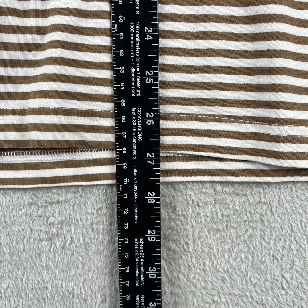 H&M Slim Fit Striped T-Shirt Mens L Brown White Crew Neck Casual Top - Picture 5 of 8